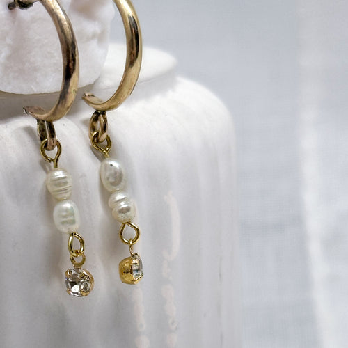 14k Gold Filled Creolen mit Süßwasserperlen & Zirkonia Anhänger
