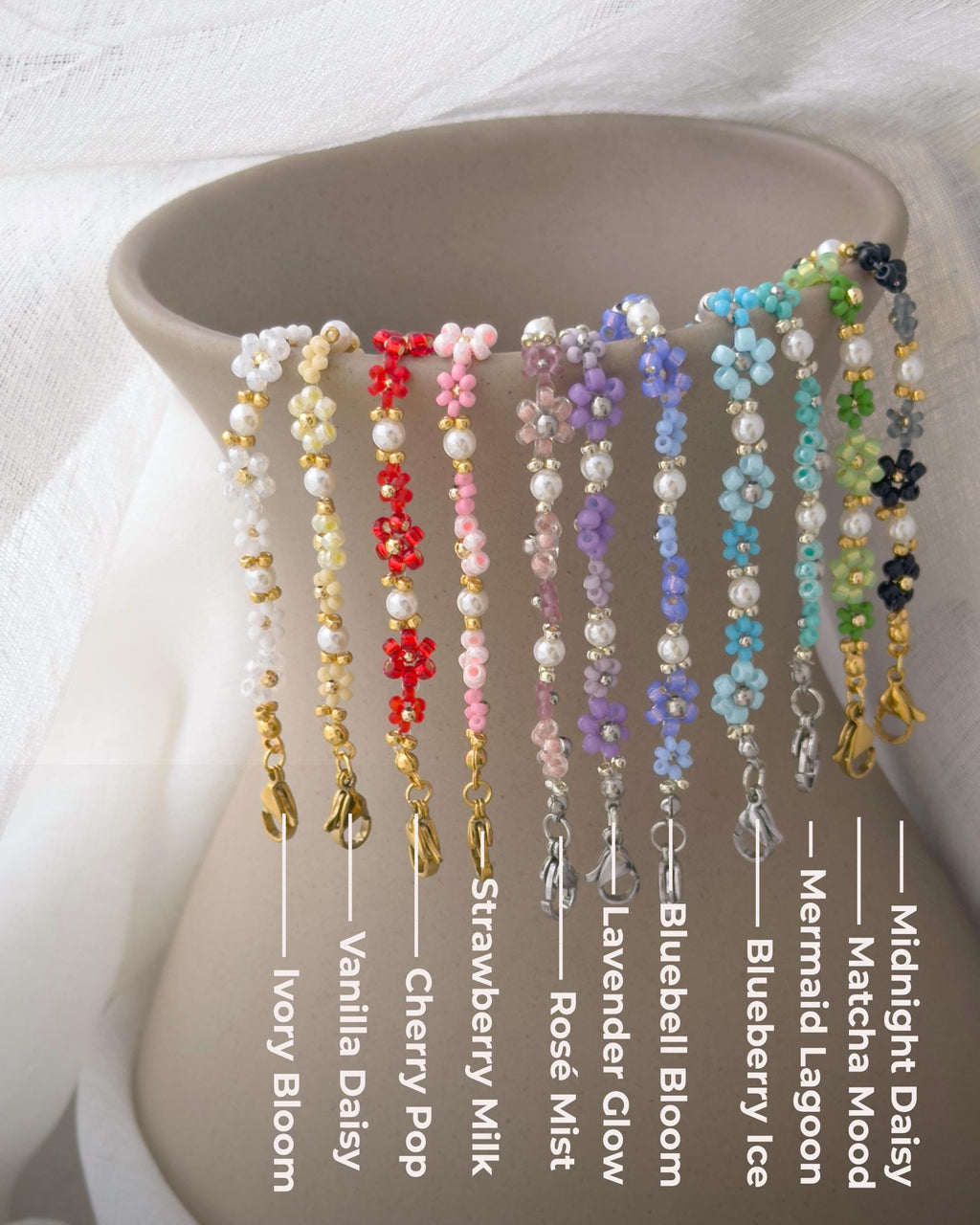 Blumen Armband Miyuki Perlen personalisiert | Vergoldet Edelstahl | Sommer Schmuck Geschenk für Frauen