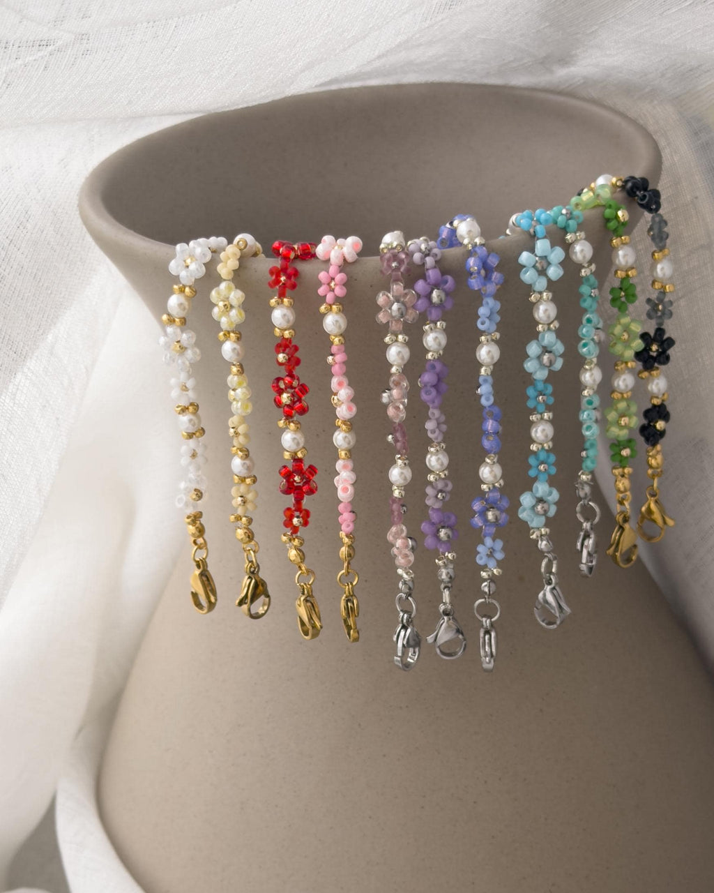 Blumen Armband Miyuki Perlen personalisiert | Vergoldet Edelstahl | Sommer Schmuck Geschenk für Frauen