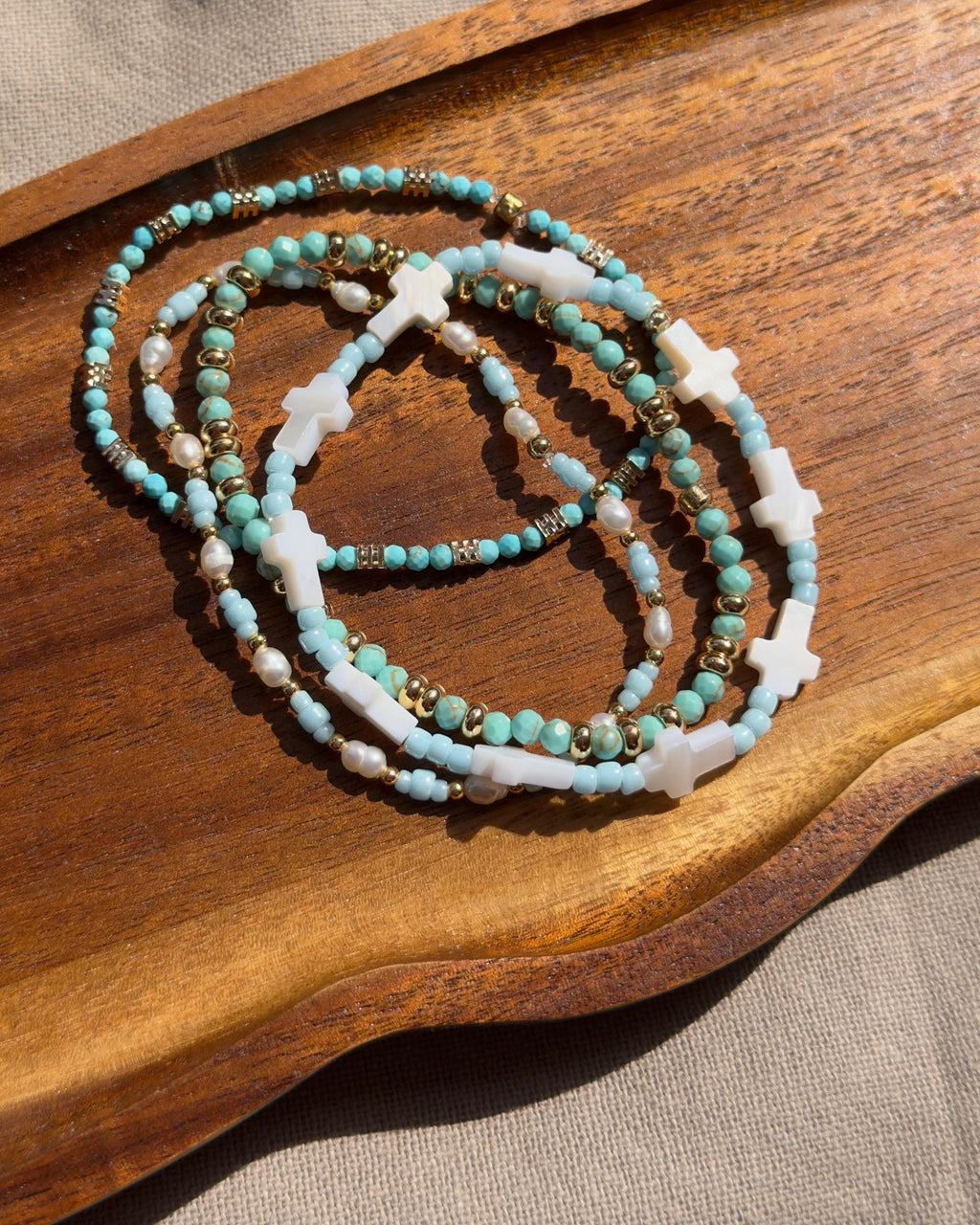 Türkis Perlenarmband Set | Süßwasserperlen & 18K vergoldete Perlen | Miyuki Armband | Sommer Schmuck | Boho Armband | Geschenk für sie