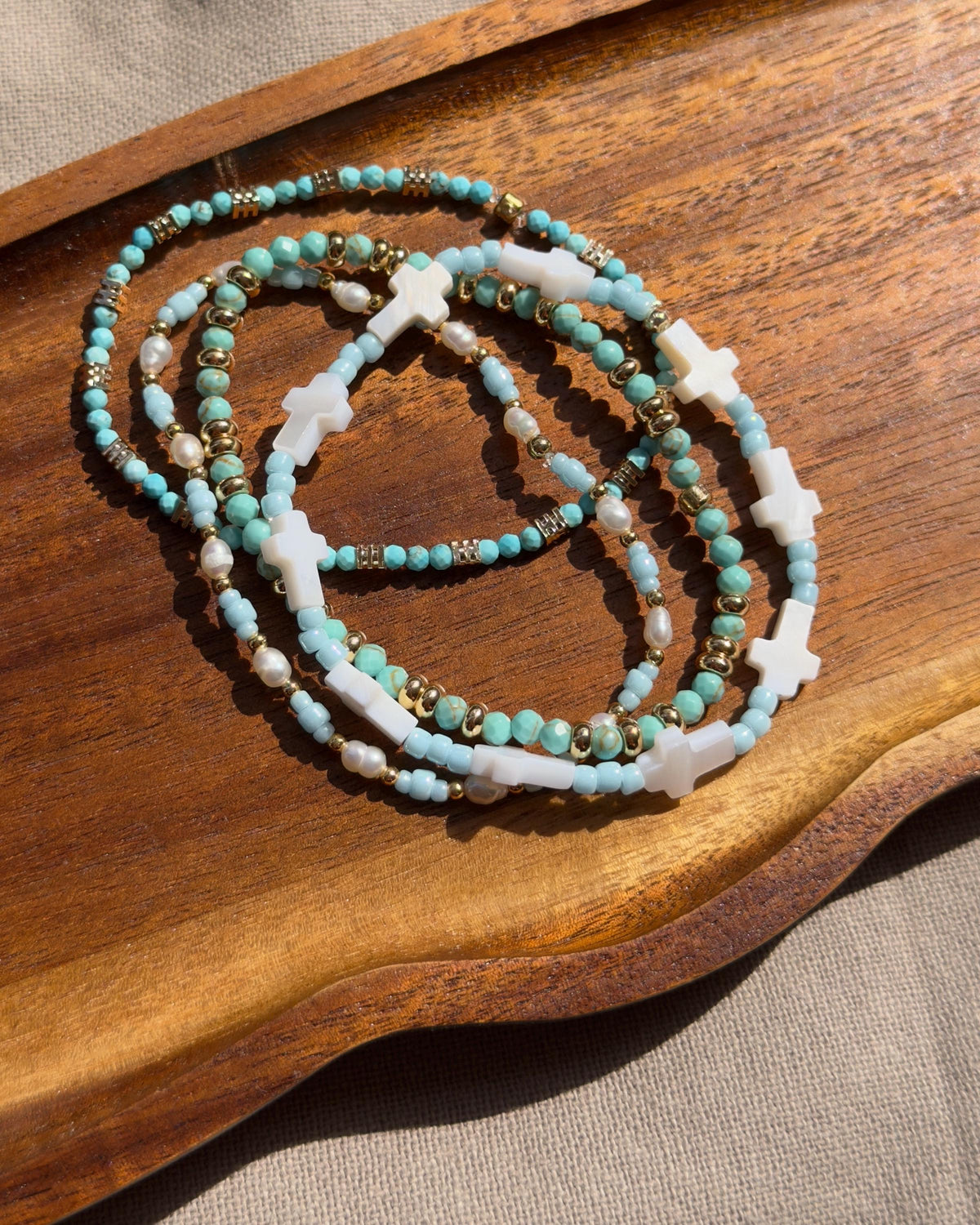 Türkis Perlenarmband Set | Süßwasserperlen & 18K vergoldete Perlen | Miyuki Armband | Sommer Schmuck | Boho Armband | Geschenk für sie