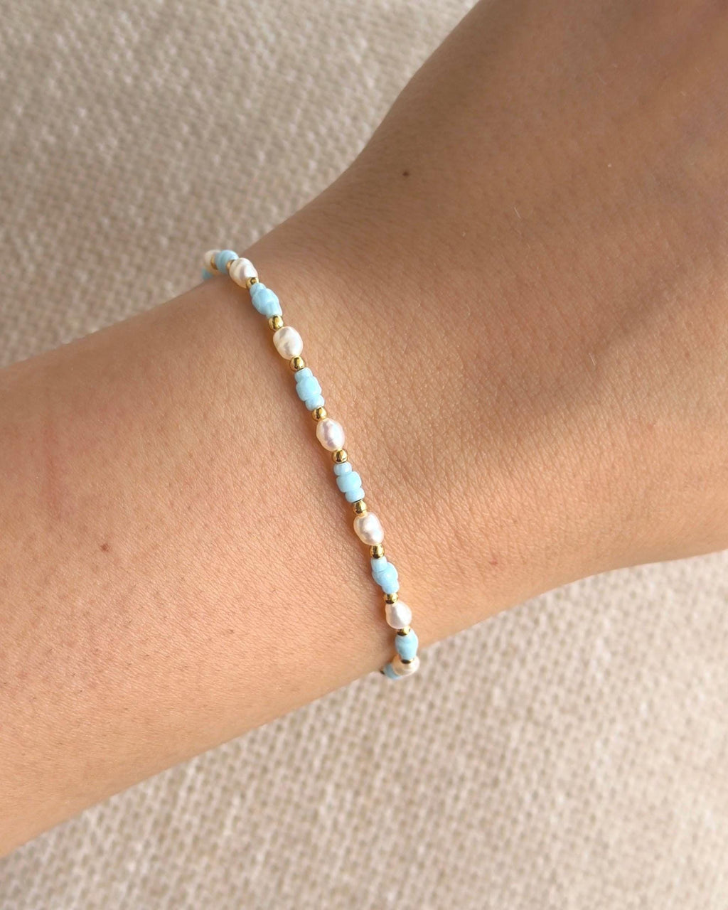 Türkis Perlenarmband Set | Süßwasserperlen & 18K vergoldete Perlen | Miyuki Armband | Sommer Schmuck | Boho Armband | Geschenk für sie